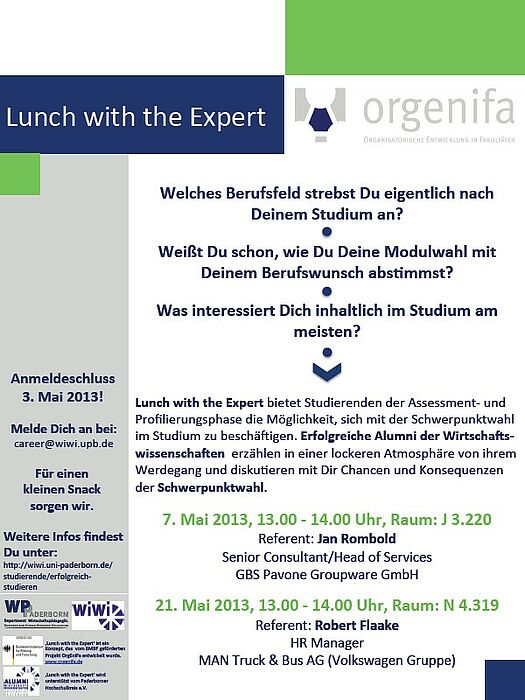 Plakat: “Lunch with the Expert 2013”