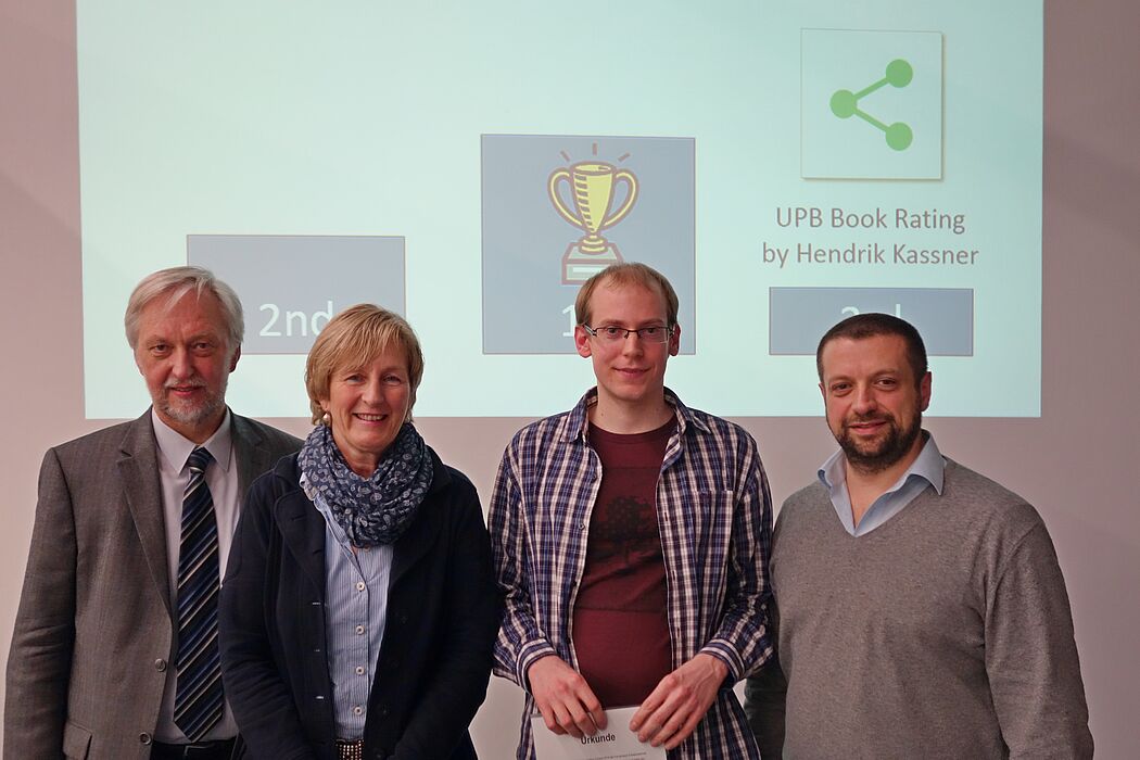 Foto: Dritter Platz (v. l.): Prof. Dr. Wilhelm Schäfer (HNI), Kirsten Marggraff (Reply), Hendrik Kassner, Mauro Barone (Reply)