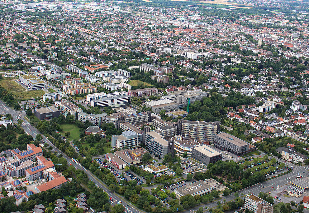 Luftbildaufnahme des Uni-Campus