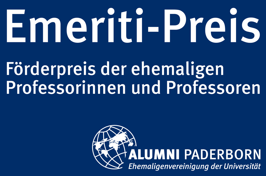 Foto (Universität Paderborn, Patrick Kleibold): Logo Emeriti-Preis: Ehemalige Professorinnen und Professoren engagieren sich für die aktiven Studierenden der Hochschule und finanzieren den Emeriti-Preis, ein Stipendium für eine Studentin oder einen Stu