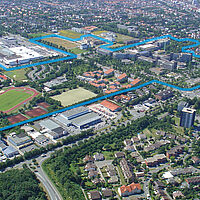 Luftbild Campus und Sport-Campus der Universität Paderborn, 14. Juli 2006, (Ansicht von Südost)

