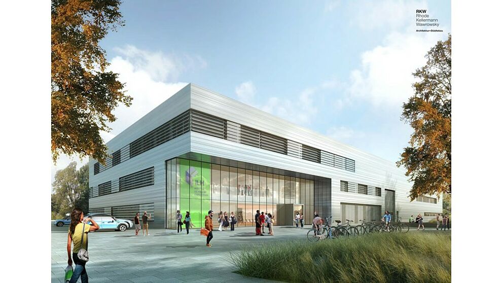 Grafische Darstellung (Universität Paderborn): So wird das neue Forschungsgebäude „Leichtbau mit Hybridwerkstoffen“ nach Fertigstellung im Jahr 2018 voraussichtlich aussehen.