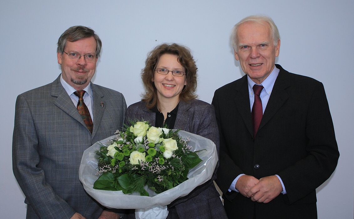 Drei Leibniz-Preisträger: Informatik-Professor Friedhelm Meyer auf der Heide, Physik-Professorin Christine Silberhorn und der emeritierte Geschichts-Professor Winfried Schulze.