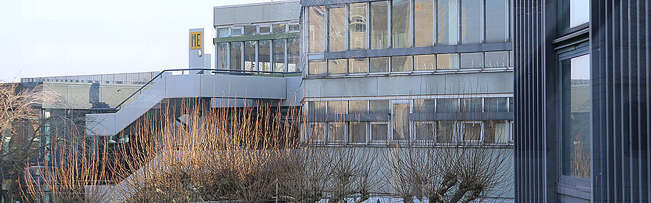 Noch ist den Bäumen vor der Mensa die kalte Jahreszeit anzusehen. Im Frühling verleihen die rosafarbenen Kirschblüten dem Campus einen ganz besonderen Charme.