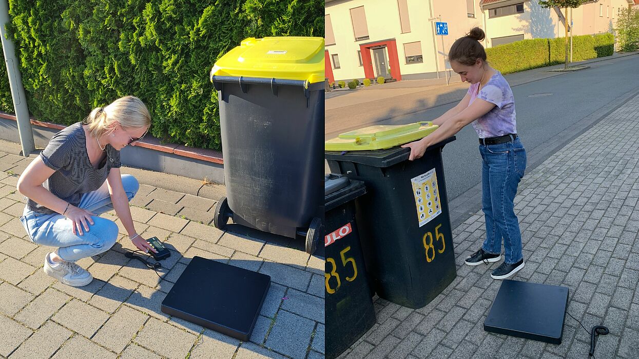 Paderborner Studentinnen wiegen Mülltonnen