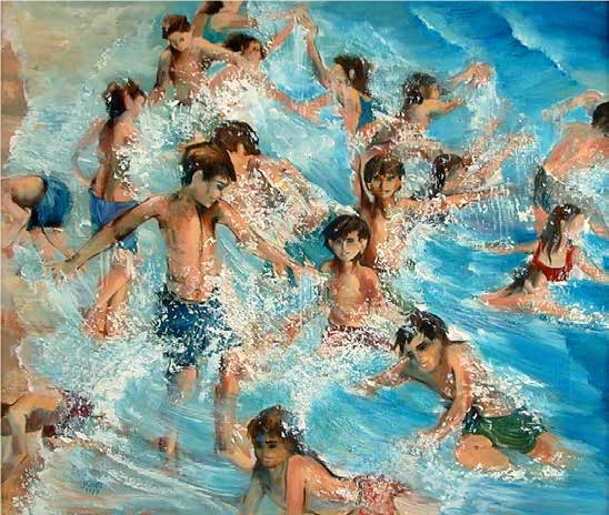 Tamam El-Alakhal. 1997. Kinder am Strand. Öl auf Leinwand. Privatbesitz. Mit freundlicher Genehmigung der Künstlerin.