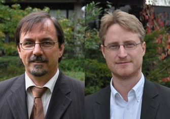 Foto (Universität Paderborn, Mark Heinemann): Juniorprofessor Dr.-Ing. André Brinkmann und Prof. Dr. Gregor Engels referieren zum Thema Cloud Computing.