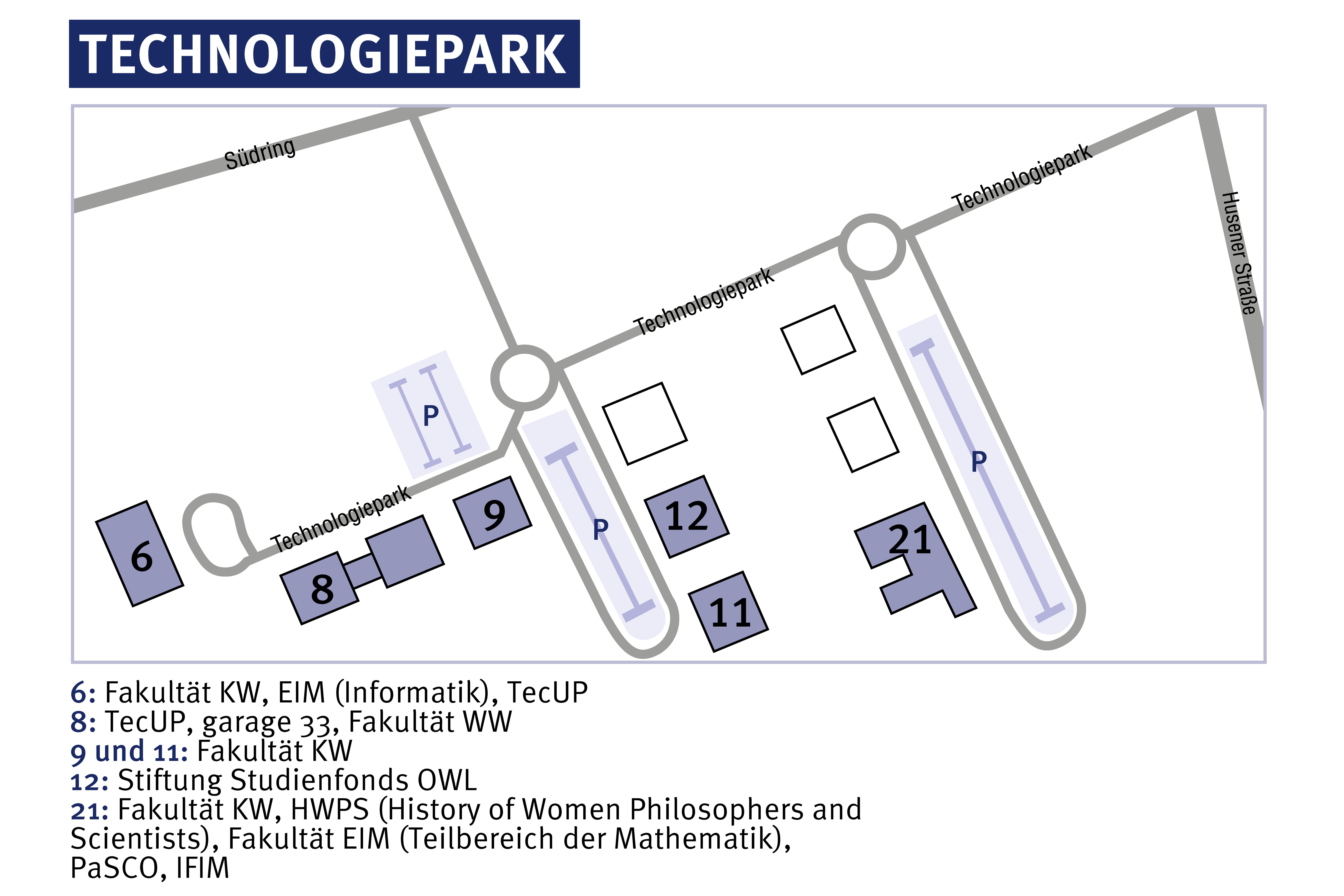 Wegweiser Technologiepark (Stand: Mai 2022), Link auf großes Bild